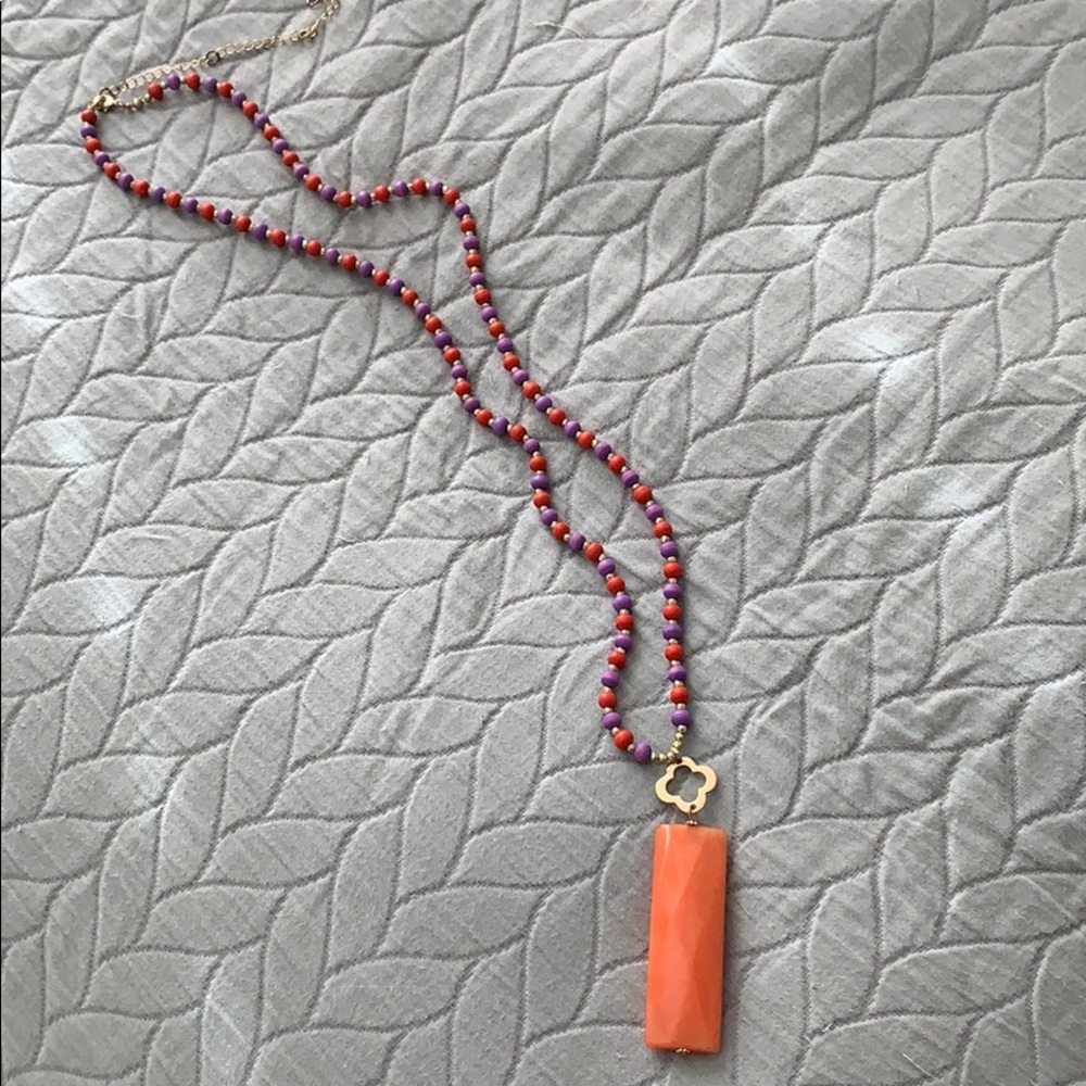 Purple + Orange Beaded Pendant Necklace